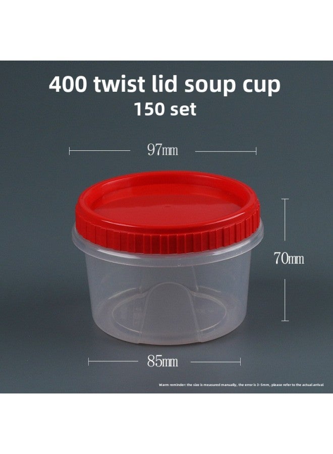 Taiyi Family Disposable Packing Bowl With Lid Sealed Soup Cup Thickened Soup Bucket Insulation Porridge Box Can Be Printed Logo-Color:400 Twist Lid Soup Cup (red Lid) 150 Set - Image 1