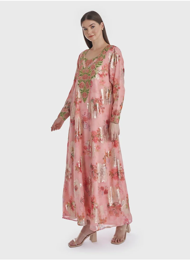 KASHKHA Printed Lurex Jalabiya