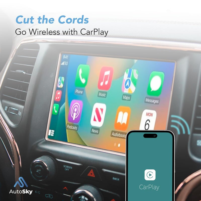 AutoSky محول كار بلاي اللاسلكي - أسرع 5 جيجاهرتز - أوتوسكاي - توصيل وتشغيل - كابلات USB-C و USB-A - Image 2