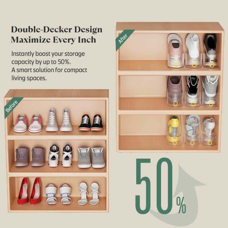 SummerVines Clear 10 Pack Shoe Slot Organizer, Shoe Stacker Organizer Holders for A Pair of Shoes, Adjustable Thickening Double Layer 50% Shoe Space Saver Rack Storage for Closet (clear, 10 Pack) - Image 4