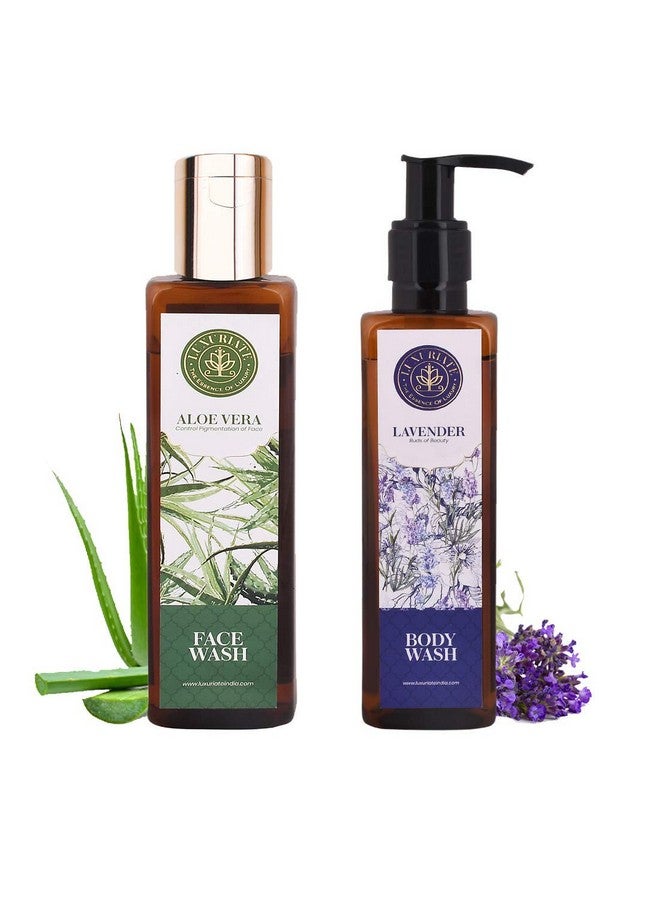 LUXURIATE GIFT Pack Combo of Natural Herbal Aloe Vera Face Wash Gel Cleanser and Lavender Buds of Beauty Fresh Body Wash Shower Liquid for Men and Women (Pack of 2) - Image 1