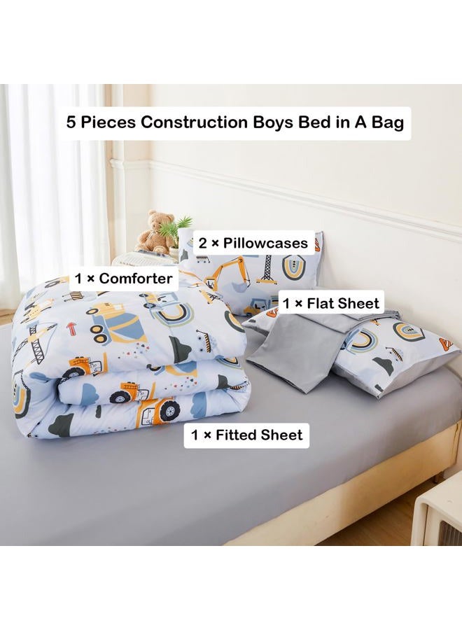 ANGIYUIN 5 Pieces Yellow Excavator Tractors Kids Comforter Set Full Size Construction Vehicle Boys Bedding Set Soft Equipment Trucks Bed in A Bag with Sheets - Image 4