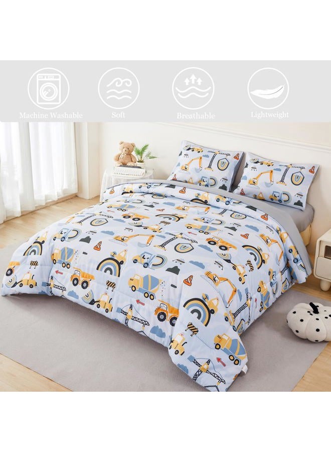 ANGIYUIN 5 Pieces Yellow Excavator Tractors Kids Comforter Set Full Size Construction Vehicle Boys Bedding Set Soft Equipment Trucks Bed in A Bag with Sheets - Image 3