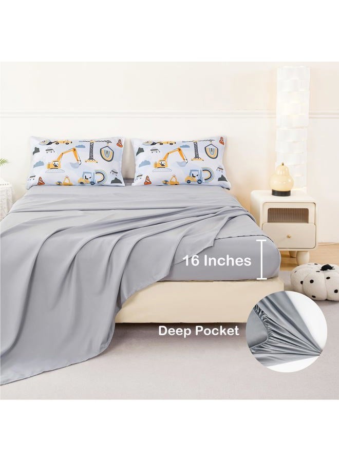 ANGIYUIN 5 Pieces Yellow Excavator Tractors Kids Comforter Set Full Size Construction Vehicle Boys Bedding Set Soft Equipment Trucks Bed in A Bag with Sheets - Image 5
