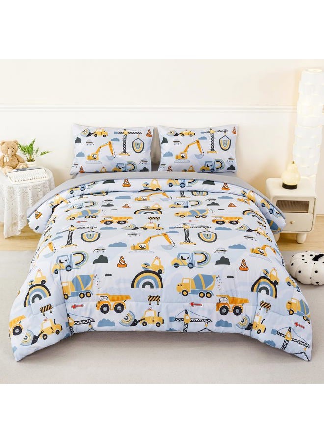 ANGIYUIN 5 Pieces Yellow Excavator Tractors Kids Comforter Set Full Size Construction Vehicle Boys Bedding Set Soft Equipment Trucks Bed in A Bag with Sheets - Image 1