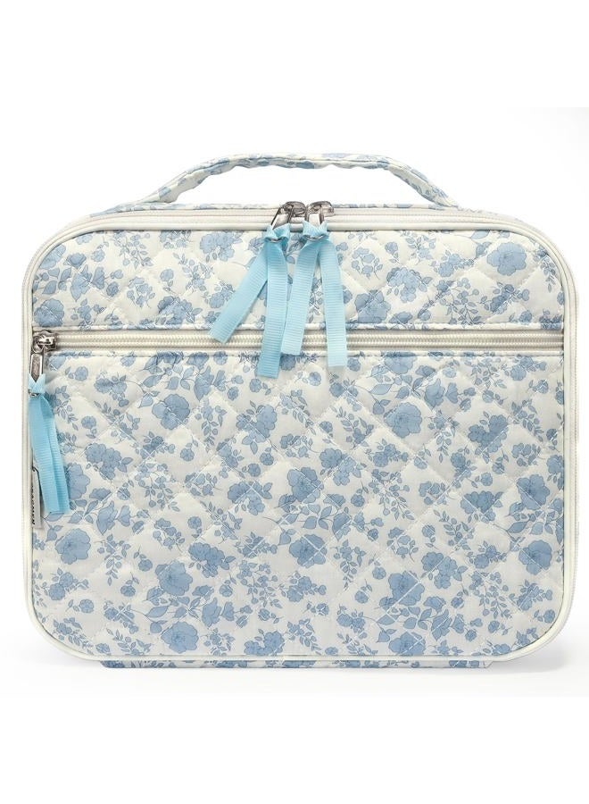 WOBAGMEN Insulated Cotton Lunch Box for Women, Reusable Food Storage Container (blue floral, M) - Image 1