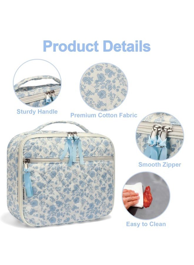 WOBAGMEN Insulated Cotton Lunch Box for Women, Reusable Food Storage Container (blue floral, M) - Image 4