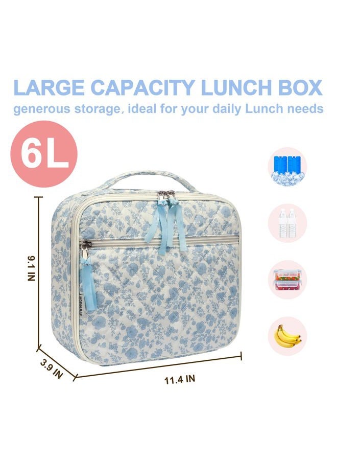 WOBAGMEN Insulated Cotton Lunch Box for Women, Reusable Food Storage Container (blue floral, M) - Image 2