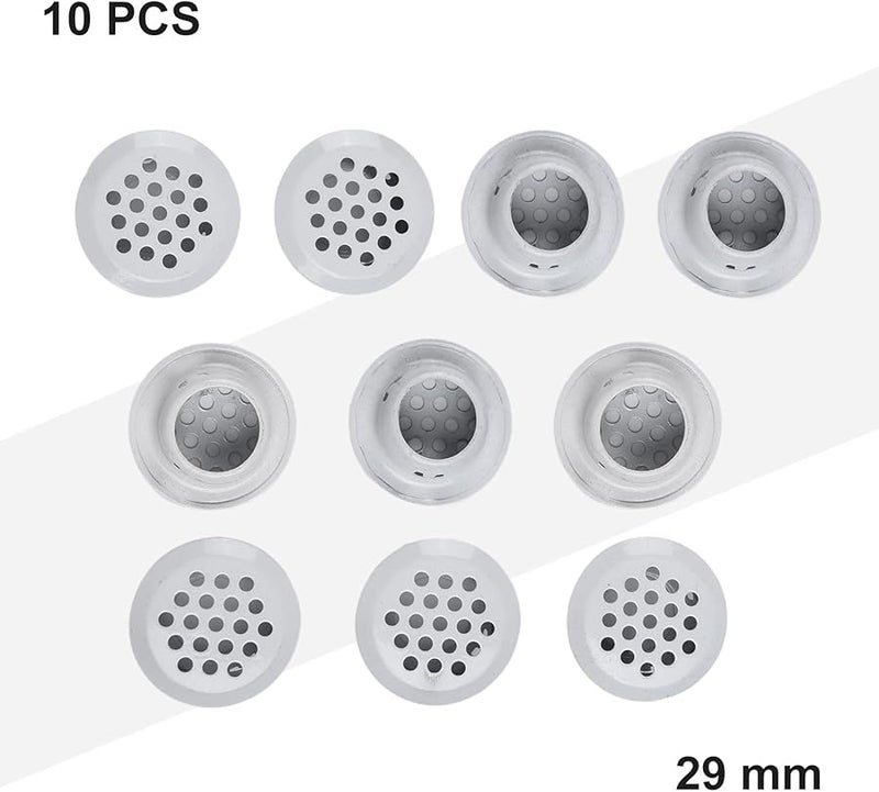 أغطية فتحات تهوية من الفولاذ المقاوم للصدأ 10 قطع مائلة 29 مم باللون الأبيض للخزانة وخزانة الملابس - Image 3