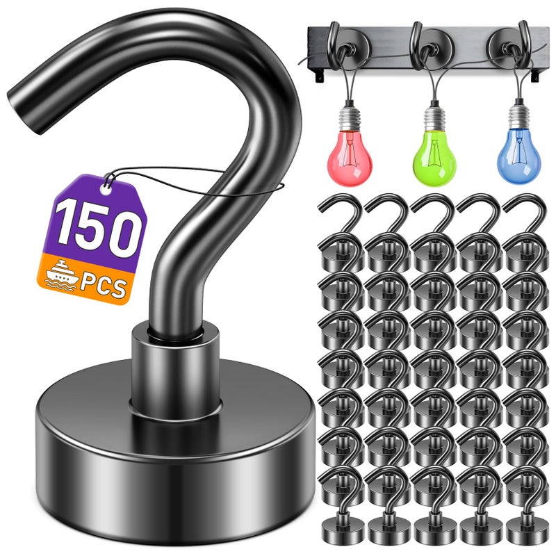 Mukfirm 150 Pack Magnetic Hooks for 2026 Cruise Cabins Beach Vacation 30lbs Heavy Duty Magnet with Hook Metal Magnetic Hooks for Kitchen Fridge Grills Hanging Magnet Hooks for Classroom Locker Utensil Racks - Image 2