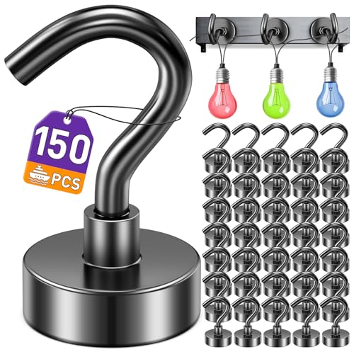 Mukfirm 150 Pack Magnetic Hooks for 2026 Cruise Cabins Beach Vacation 30lbs Heavy Duty Magnet with Hook Metal Magnetic Hooks for Kitchen Fridge Grills Hanging Magnet Hooks for Classroom Locker Utensil Racks - Image 1