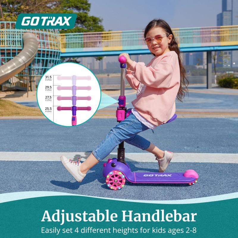 Gotrax KS3 Pro Kick Scooter for Kids, One Key Removable Seat & 3 Extra Wide PU Light-Up Wheels and Anti-Slip Deck, Adjustable Height Handlebar and Lean-to-Steer, Foldable Scooter for Children Aged 2-8 - Image 2
