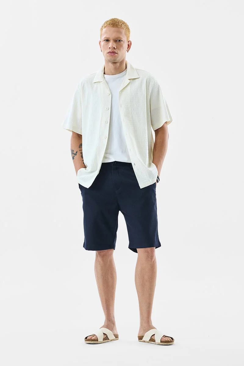 سنيتش Navy Textured Regular Fit Shorts