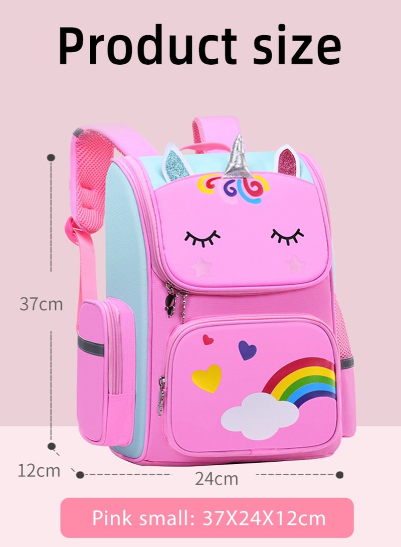 أَرَوْن حقيبة ظهر للأطفال، حقيبة ظهر مطبوعة برسوم كرتونية، حقيبة مدرسية مقاومة للماء للأعمار من 6 إلى 8 سنوات، لون وردي 34 × 24 × 12 سم - Image 2