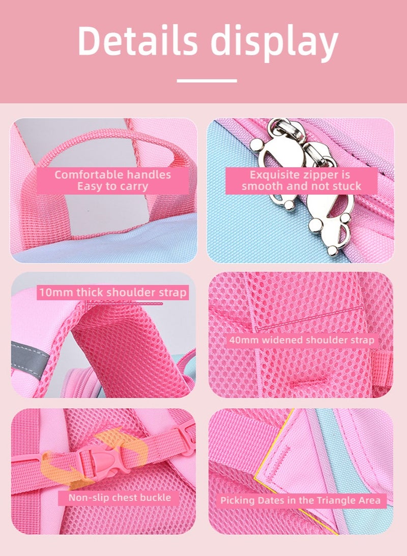 أَرَوْن حقيبة ظهر للأطفال، حقيبة ظهر مطبوعة برسوم كرتونية، حقيبة مدرسية مقاومة للماء للأعمار من 6 إلى 8 سنوات، لون وردي 34 × 24 × 12 سم - Image 5