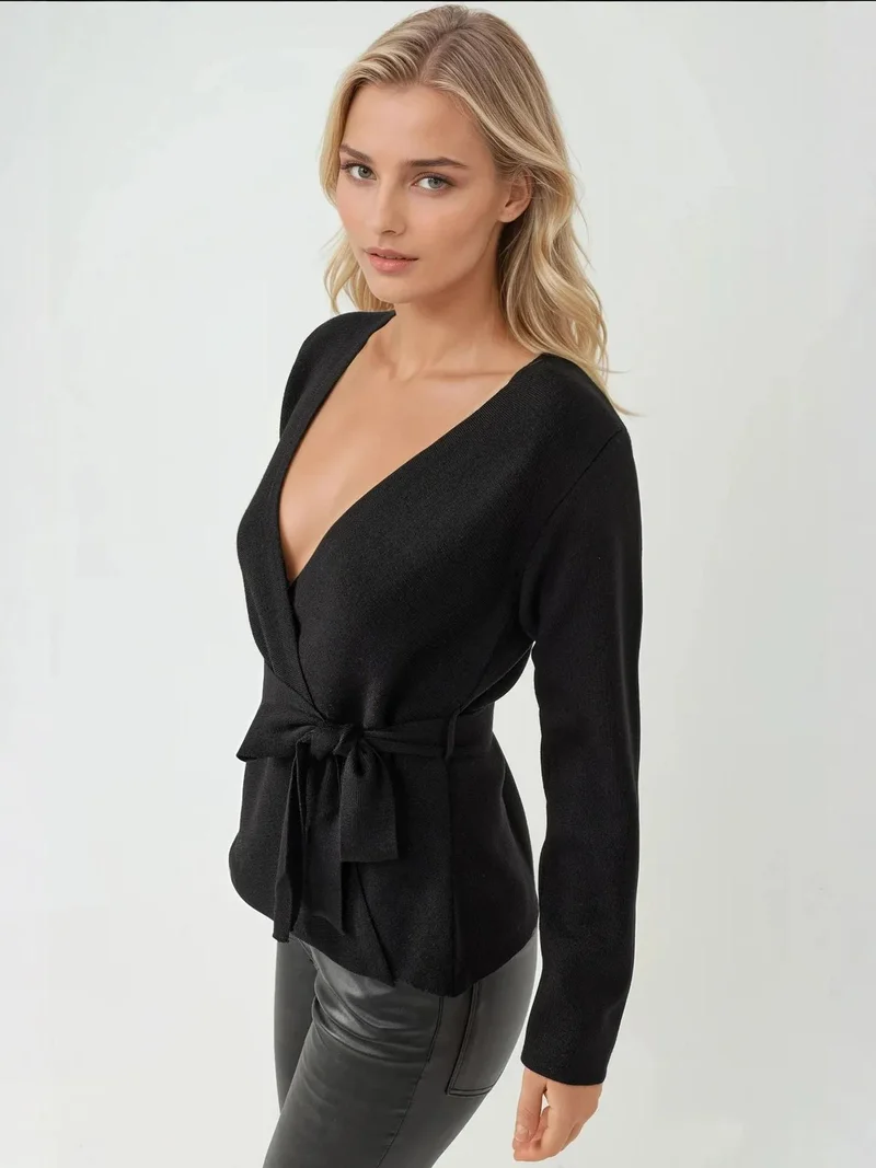 HICCUP Double Breasted Knitwear Cardigan with Waistband