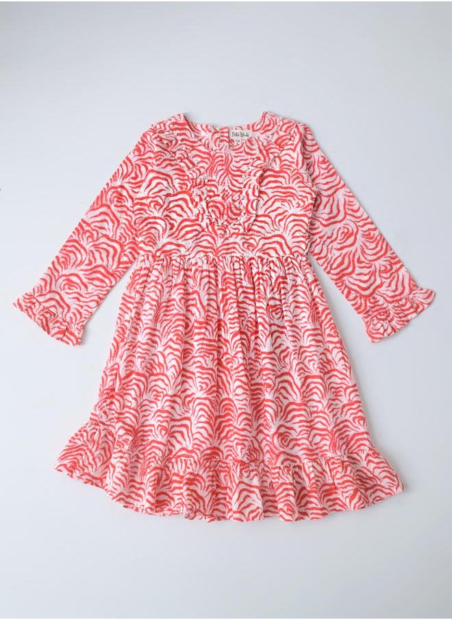 BELLA MODA All-Over Print Fit and Flare Round Neck Dress with Long Sleeves by Styli  - Image 2