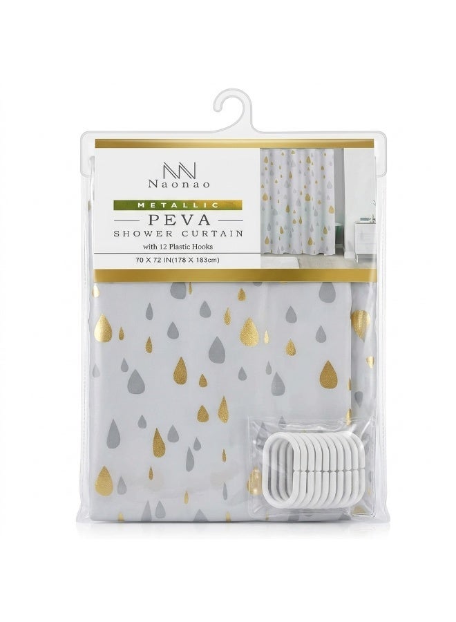 AL ARQAM Metallic PEVA Shower Curtain for Bathroom, 178 x 183 cm (70 x 72 Inches), Waterproof & Odor Free, Includes 12 Plastic Hooks - Image 1