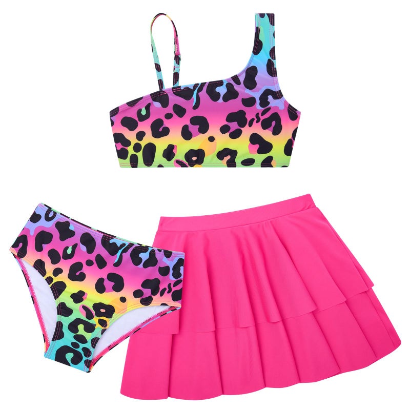 RAISEVERN Girls Bathing Suit 5T 3 Piece Swimsuit Size 6 Adjustable Spaghetti Strap Leopard Bikini Sets with Ruffle Cover Ups Beach Skirt Cute Quick Dry Tankini Summer Swimwear - Image 4