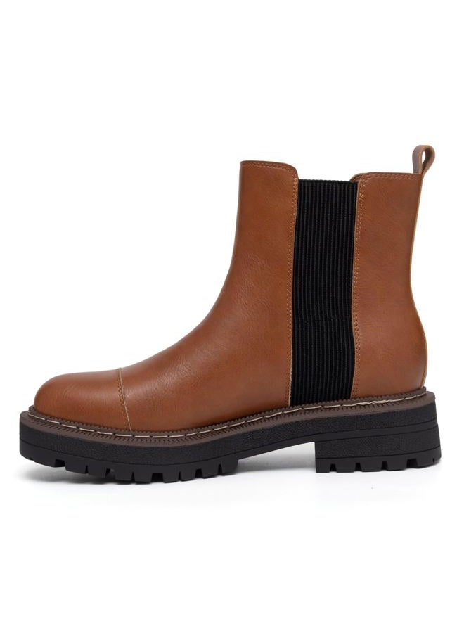 Athlefit Women's Chelsea Boots Platform Chunky Heel Slip On Elastic Lug Sole Ankle Booties, Brown, 8.5 - Image 2