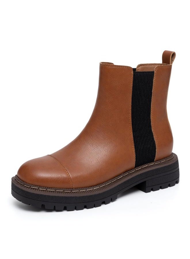 Athlefit Women's Chelsea Boots Platform Chunky Heel Slip On Elastic Lug Sole Ankle Booties, Brown, 8.5 - Image 1