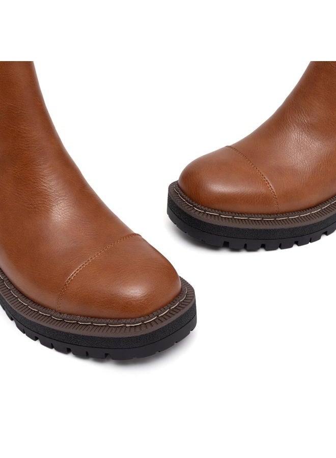 Athlefit Women's Chelsea Boots Platform Chunky Heel Slip On Elastic Lug Sole Ankle Booties, Brown, 8.5 - Image 4
