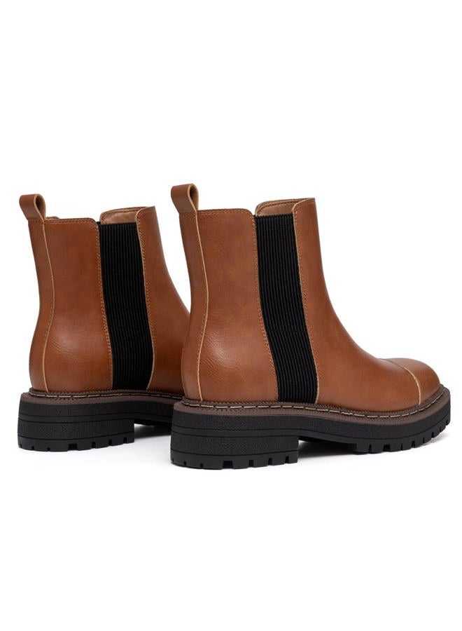 Athlefit Women's Chelsea Boots Platform Chunky Heel Slip On Elastic Lug Sole Ankle Booties, Brown, 8.5 - Image 5