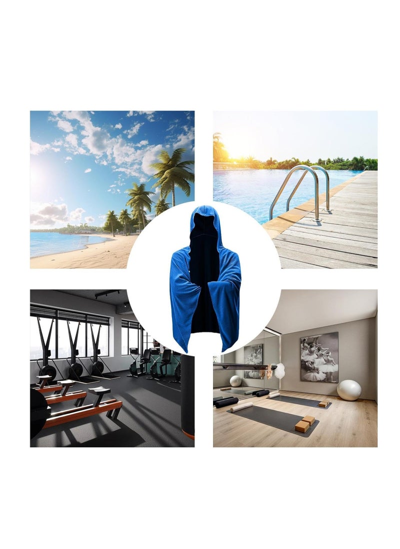 Surf Poncho Changing Robe - Absorbent Hooded Beach Poncho Towel, Quick-Dry Wetsuit Cover-Up, Soft & Portable for Surfing, Swimming, and Outdoor Sports, 55.12 Inches (Blue) - 1 Pack - Image 3