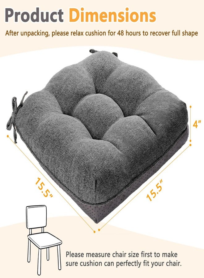 MAGIC ELEPHANT Chair Cushions for Dining Chair, Shredded Memory Foam Kitchen Chair Cushions Set of 4, Non-Slip Thick Dinning Room Chair Pads Seat Cushions, 15.5" x 15.5" x 4" (Grey) - Image 3