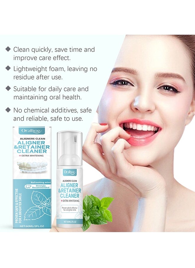 ORALHOE - Dental Appliance Cleaner - Denture Cleaning Foam Aligner Retainer Cleaning Foam for Night Mouth Guard False Teeth Cleaning 60ml - Image 1