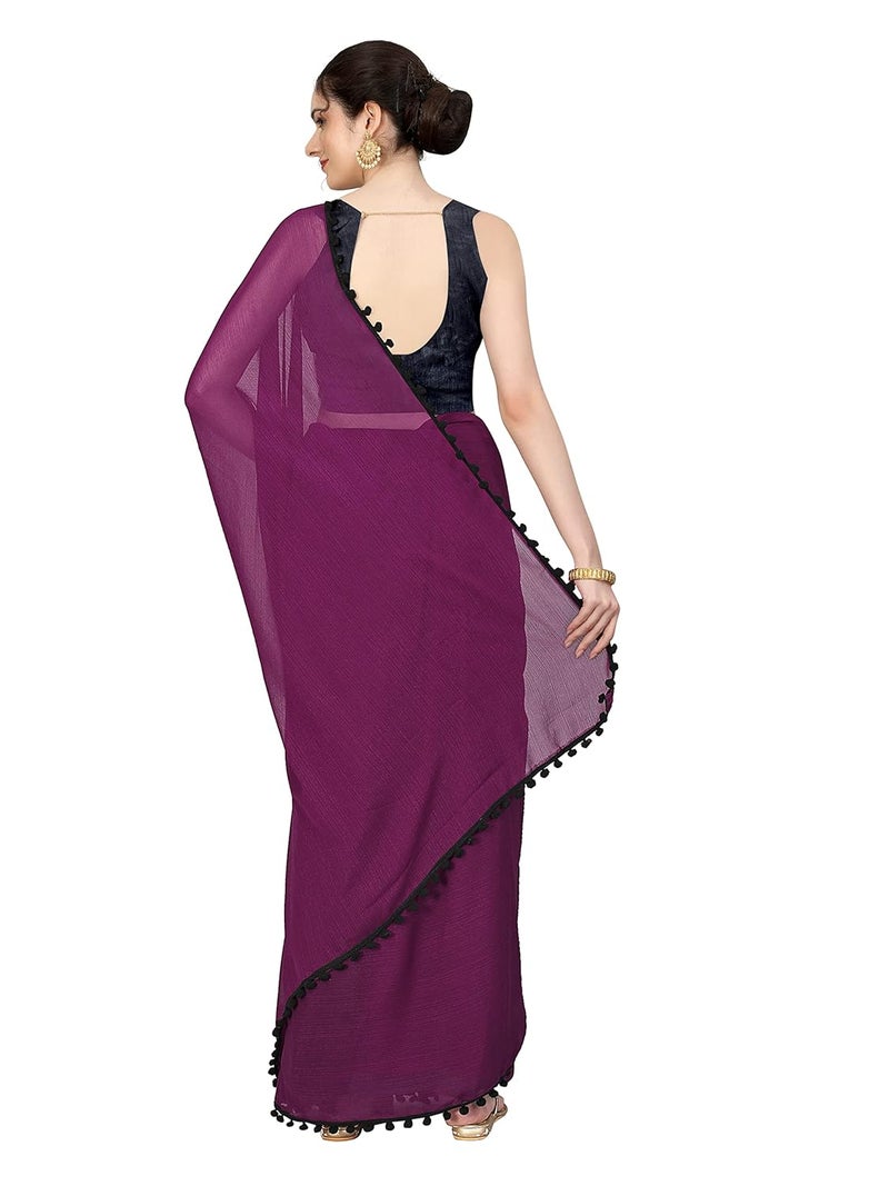 Sidhidata Women's Georgette Pom-Pom Lace Bordered Saree with Unstitched Blouse Piece - Image 4