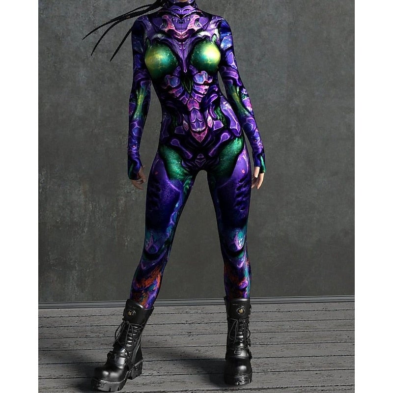 Bluejw Carnival Costume Full Body Suit Patterned Zentai Suits Cosplay Costume Bodysuit Printing Front Zipper Sexy Costume Halloween Men's Women's Boys' Costume for Party Performance Masquerade Kid's Adults' - Image 1
