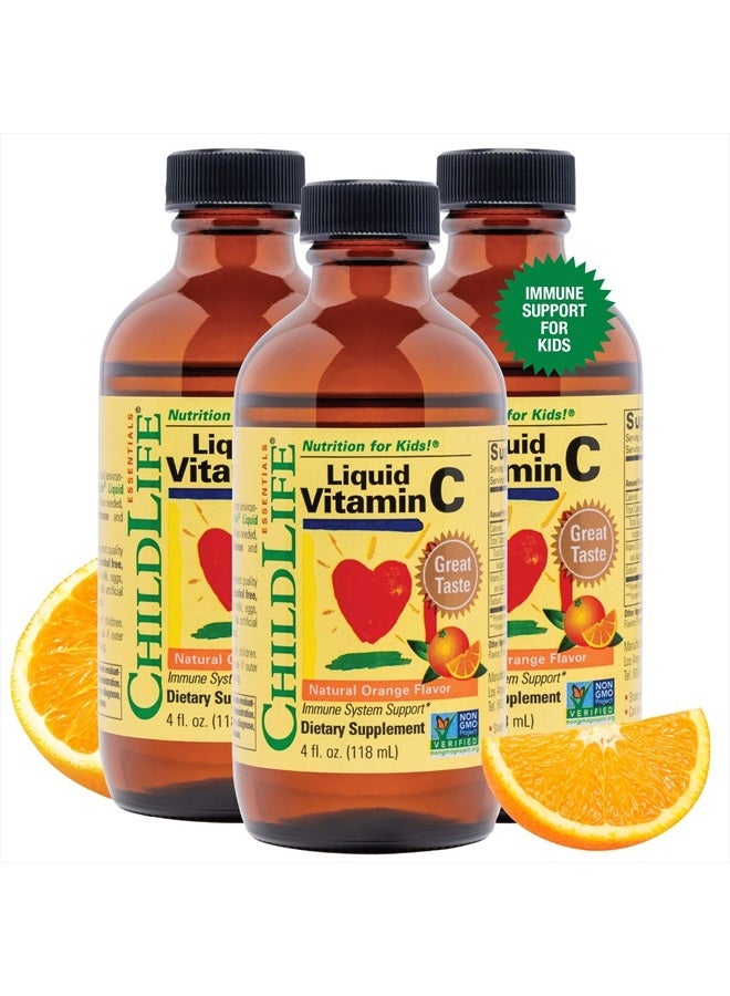 CHILDLIFE ESSENTIALS Liquid Vitamin C for Kids- Immune Support, Vitamin C Liquid, All-Natural, Gluten-Free, Allergen Free, Non-GMO, High in Antioxidants - Orange Flavor, 4 Ounce Bottle (Pack of 3) - Image 1