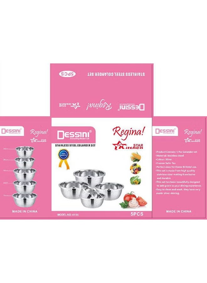 Dessini Regina 5Pcs Stainless Steel Colander Set 24,26,28,30,32Cm Silver  - Image 2