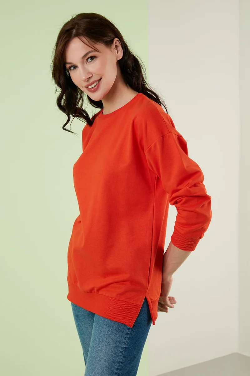 ليلا Cotton Crew Neck Basic Knitted Sweat Women's Sweat 5863569