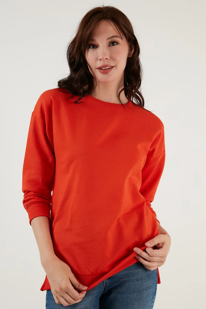 ليلا Cotton Crew Neck Basic Knitted Sweat Women's Sweat 5863569
