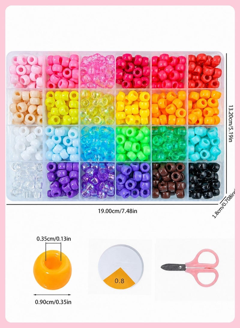 BELANO 600Pcs Pony Beads , Large Hole Plastic Beads for Bracelets, DIY Bracelet Making Kit with Elastic Cord and Scissors for Hair Crafts and Jewelry（24 Colors Box Set） - Image 3