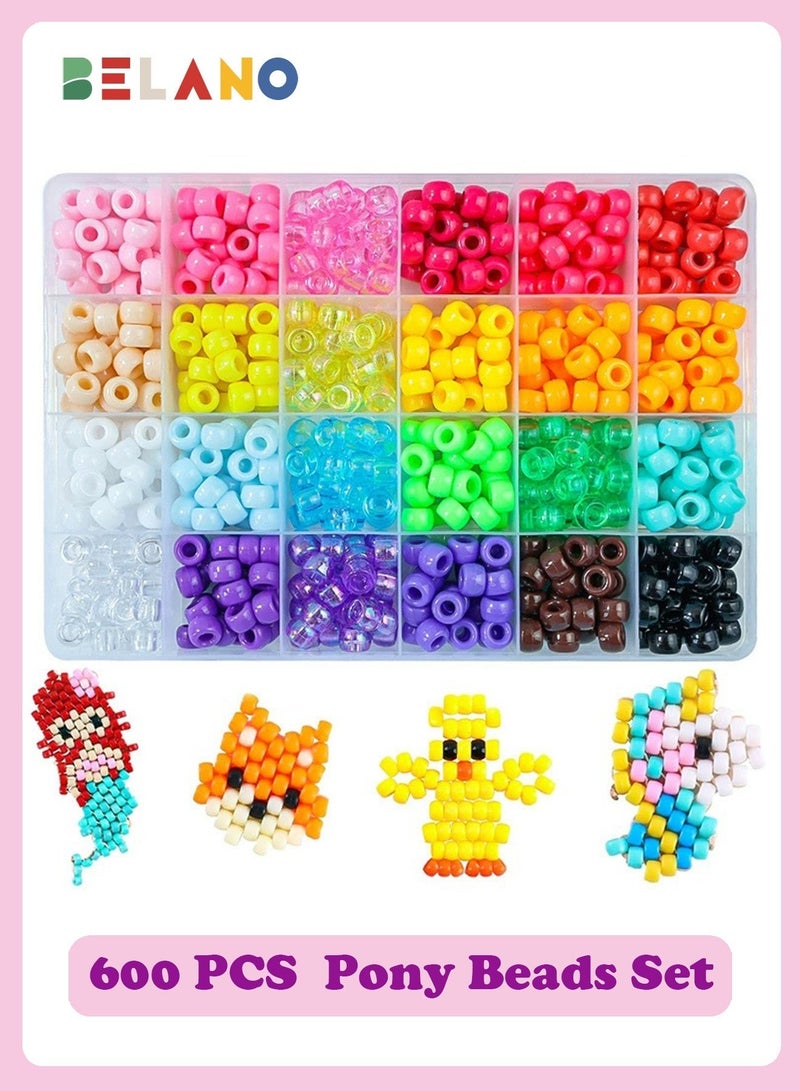 BELANO 600Pcs Pony Beads , Large Hole Plastic Beads for Bracelets, DIY Bracelet Making Kit with Elastic Cord and Scissors for Hair Crafts and Jewelry（24 Colors Box Set） - Image 1