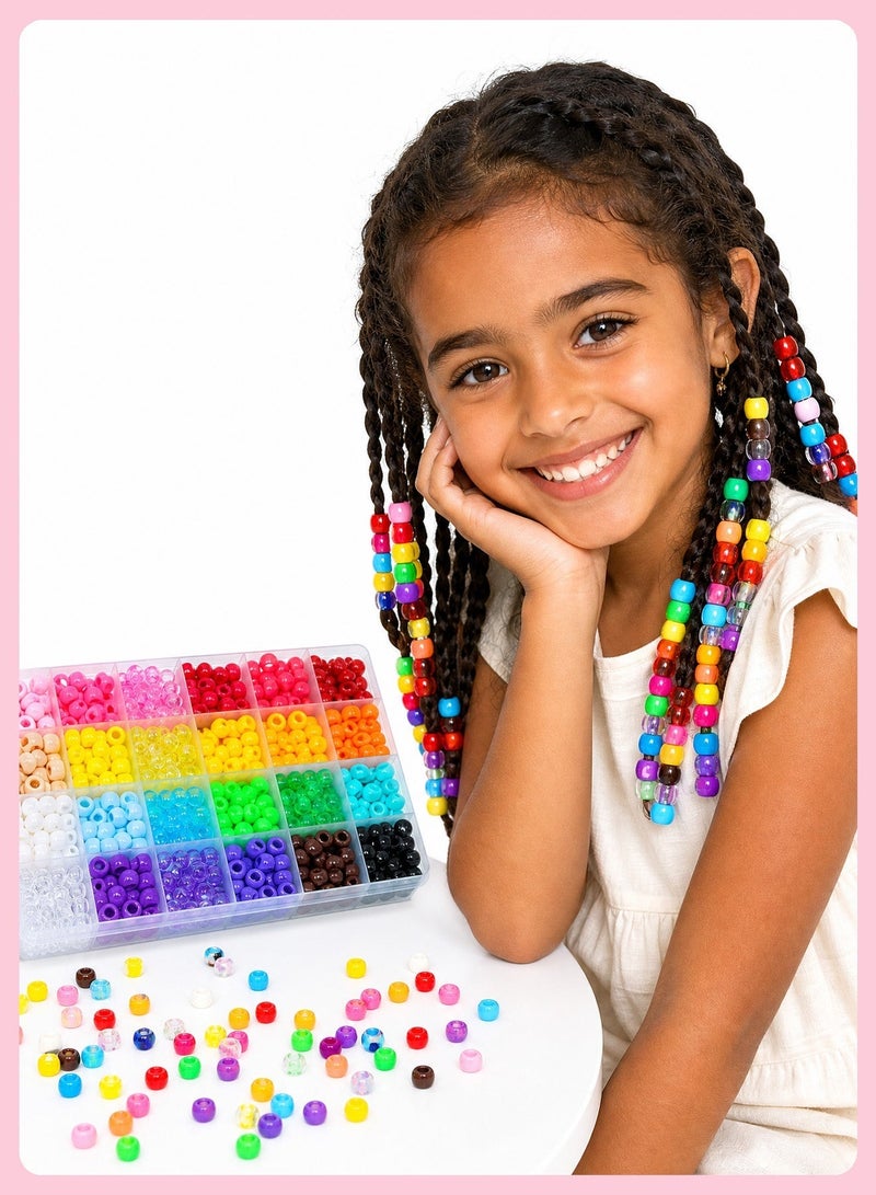 BELANO 600Pcs Pony Beads , Large Hole Plastic Beads for Bracelets, DIY Bracelet Making Kit with Elastic Cord and Scissors for Hair Crafts and Jewelry（24 Colors Box Set） - Image 5