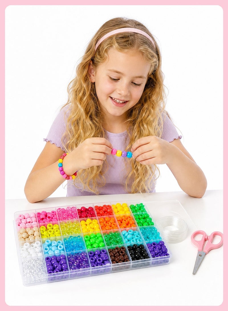 BELANO 600Pcs Pony Beads , Large Hole Plastic Beads for Bracelets, DIY Bracelet Making Kit with Elastic Cord and Scissors for Hair Crafts and Jewelry（24 Colors Box Set） - Image 4