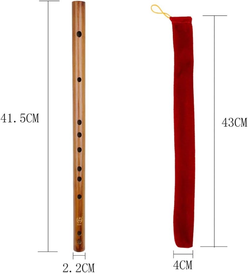 comfrt Wooden Bamboo Flute Indian Chinese Dizi Piccolo Flute Traditional Woodwind Musical Instrument with Bag for Beginner Professional Performance E Key 41.5CM - Image 2