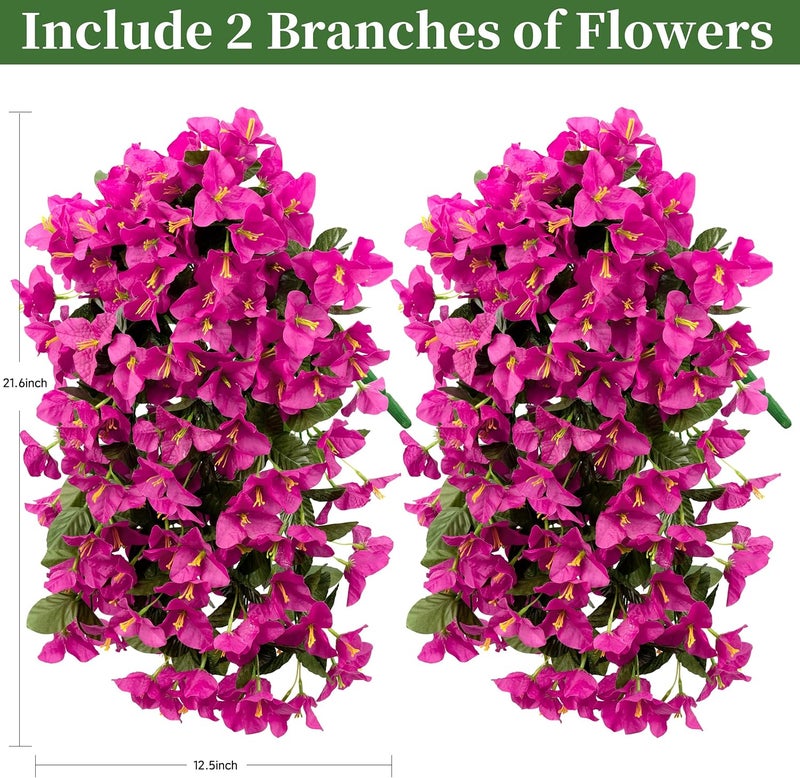 ColoPlay Artificial Bougainvillea Hanging Flowers Plants - 2 PCS faux Bougainvillea artificial flowers with Long Trailing Vines for Outdoor Decoration, Perfect for Porch, Garden, Urn Patio Balcony (Red Lotus) - Image 3