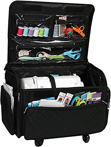 Everything Mary XL Rolling Sewing Machine Case – Black Quilted Craft Bag with 4 Wheels – Collapsible Organizer Compatible with Brother, Singer & Most Sewing Machines - Image 5