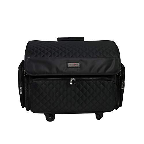 Everything Mary XL Rolling Sewing Machine Case – Black Quilted Craft Bag with 4 Wheels – Collapsible Organizer Compatible with Brother, Singer & Most Sewing Machines - Image 1