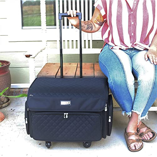 Everything Mary XL Rolling Sewing Machine Case – Black Quilted Craft Bag with 4 Wheels – Collapsible Organizer Compatible with Brother, Singer & Most Sewing Machines - Image 2