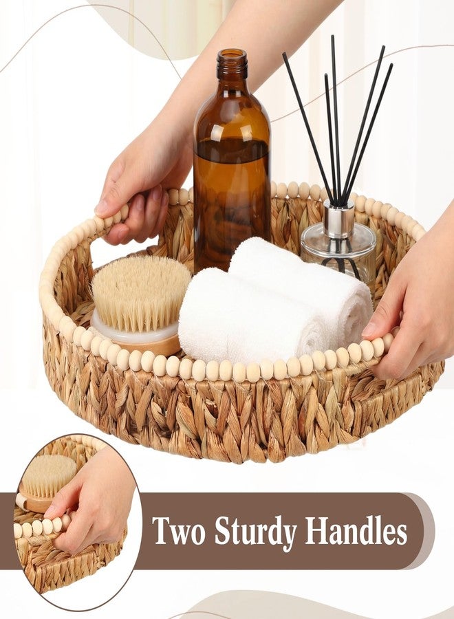 Tiangrid Round Wicker Tray 16 Inch Woven Tray with Wooden Beads and Handles Decorative Serving Trays for Coffee Table for Kitchen, Living Room, Bedroom Home Decor(Water Hyacinth) - Image 3