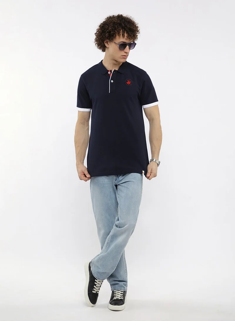 BEVERLY HILLS POLO CLUB  Logo Collar Striped Polo for Men | Best Price UAE