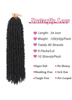 Leeven Leeven 24 Inch Butterfly Locs Crochet Hair 6 Packs Distressed Faux Locs Crcoeht Hair 1B# Pre-twsied Synthetic Fluffy Goddess Butterfly Soft Locs Crochet Braids Hair Extensions  - Image 2