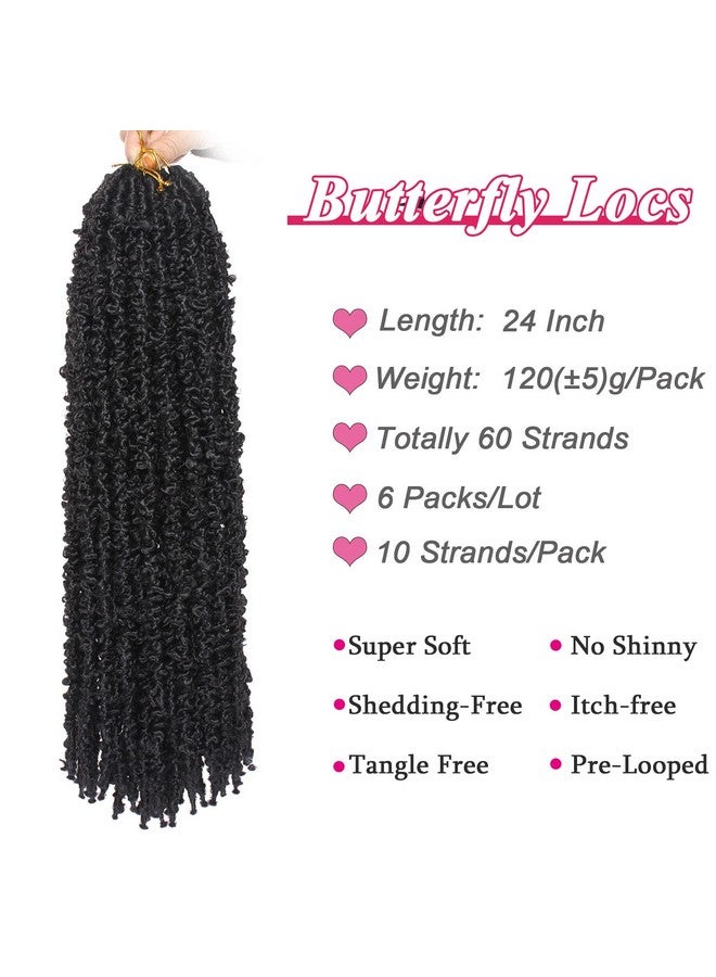 Leeven 24 Inch Butterfly Locs Crochet Hair 6 Packs Distressed Faux Locs Crcoeht Hair 1B# Pre-twsied Synthetic Fluffy Goddess Butterfly Soft Locs Crochet Braids Hair Extensions - Image 2