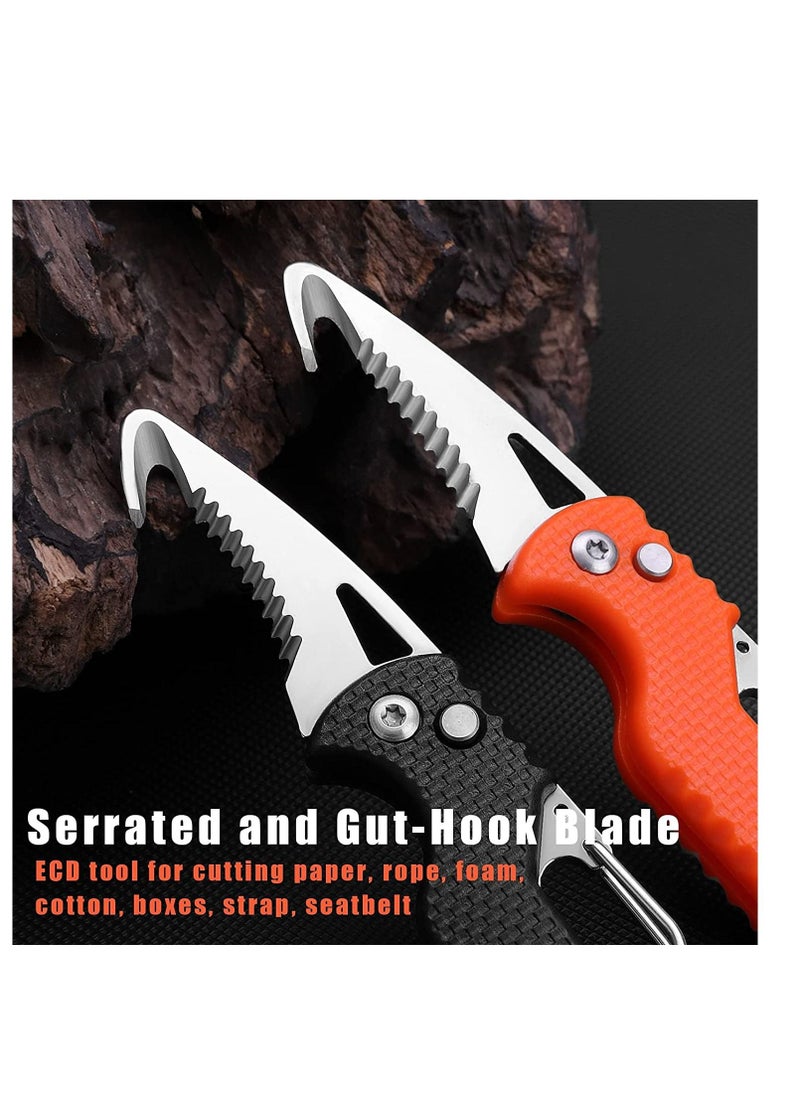 SYOSI - Pocket Box Opener, Bottle Opener, Keychain Box Cutter, Package Opener, Small Pocket Box/ Seatbelt/ Strap Cutter, Razor Sharp Serrated and Paratrooper Hook,  EDC Folding Tools for Women Men 2PCS - Image 1